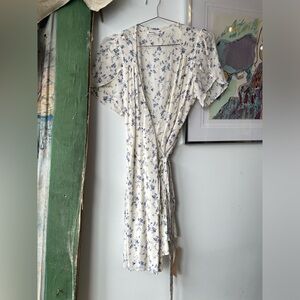 Reformation Ellwood Wrap Dress White Blue Floral Medium